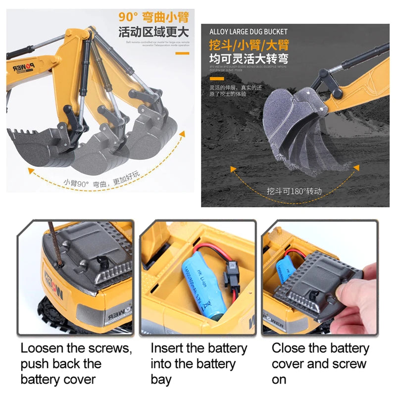 RC Excavator 2.4Ghz 6 Channel 1:24 RC Engineering Car Alloy And Plastic Excavator Boy Toy 6CH And 5CH RTR For Kid Christmas Gift