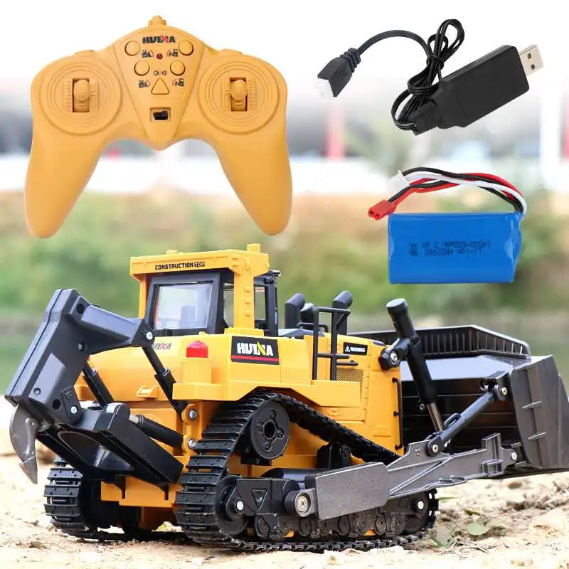 HUINA 1554 1:16 RC Bulldozer Remote Control Truck 8CH Machine on Control Car Toys for Boys Hobby Engineering Caterpillar Gifts