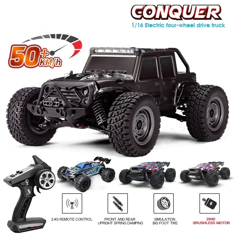 50KM/H RC Car With LED Lights 2.4G Radio Remote Control Cars Buggy Off-Road Control Trucks Boys Toy for Children VS WLtoy 144001