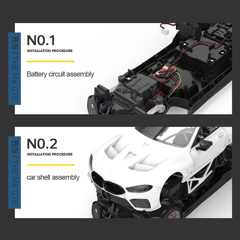 1:18 BMW M8 GTE RC Car Assembling Model Luxury Sports Racing Collection Gift Toy for Boy Can Open Door Cars Light Remote Control