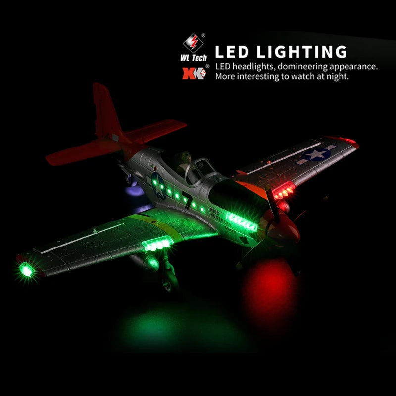 RC Plane 2.4G 4CH 3D6G Mode Aircraft P51 Fighter Simulator with LED Searchlight RC Airplane Toys for Children