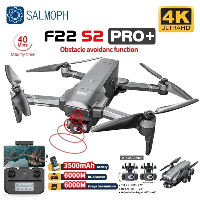 SJRC F22 S2 PRO+ Professional Drone With 4K EIS Camera 6KM FPV Obstacle Avoidance GPS Quadcopter vs KF101 3-axis Gimbal RC Dron