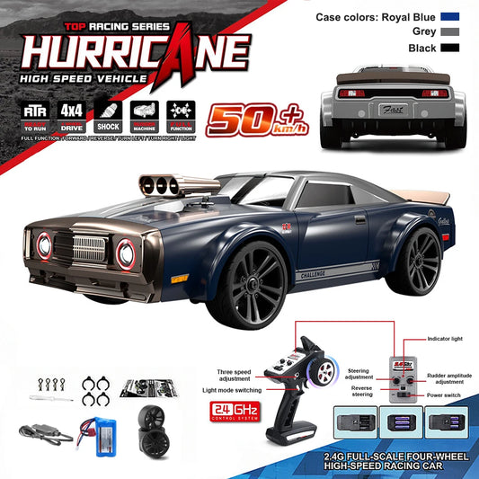 16303 1:16 50KM/H RC Car 4WD With LED Remote Control Muscle Cars High Speed Drift Racing Vehicle for Kids vs Wltoys 144001 Toys