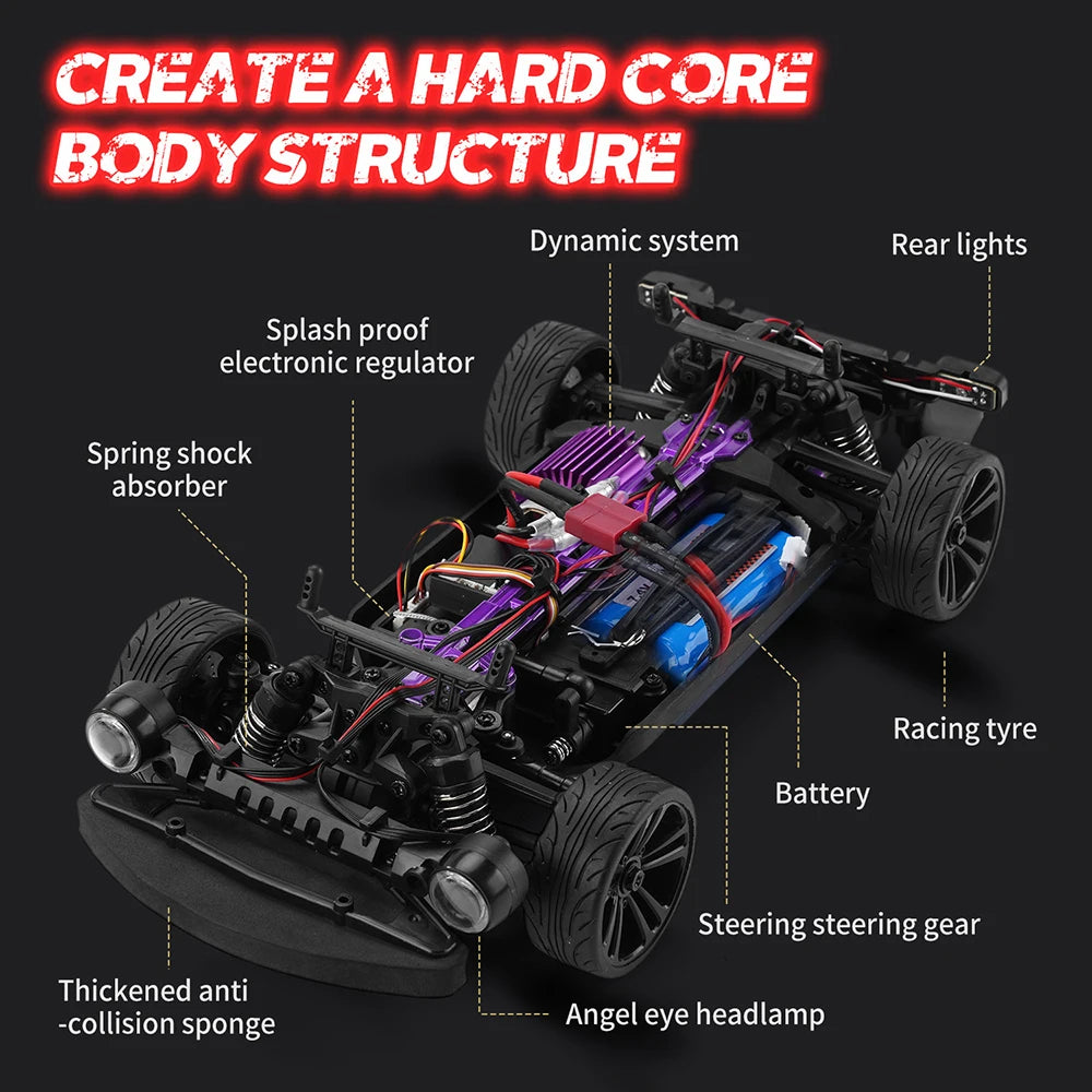 16303 1:16 50KM/H RC Car 4WD With LED Remote Control Muscle Cars High Speed Drift Racing Vehicle for Kids vs Wltoys 144001 Toys