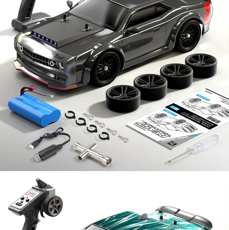 1:16 70km/h Brushless RC Drift Car With LED Lights 4WD Electric High Speed Racing Remote Control Monster Truck for Kids Gift