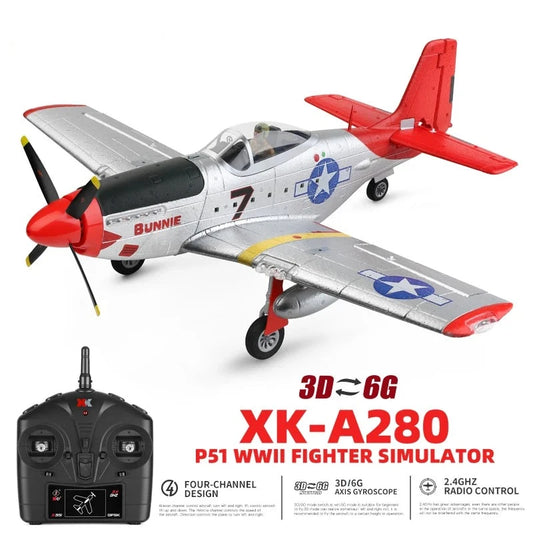 RC Plane 2.4G 4CH 3D6G Mode Aircraft P51 Fighter Simulator with LED Searchlight RC Airplane Toys for Children